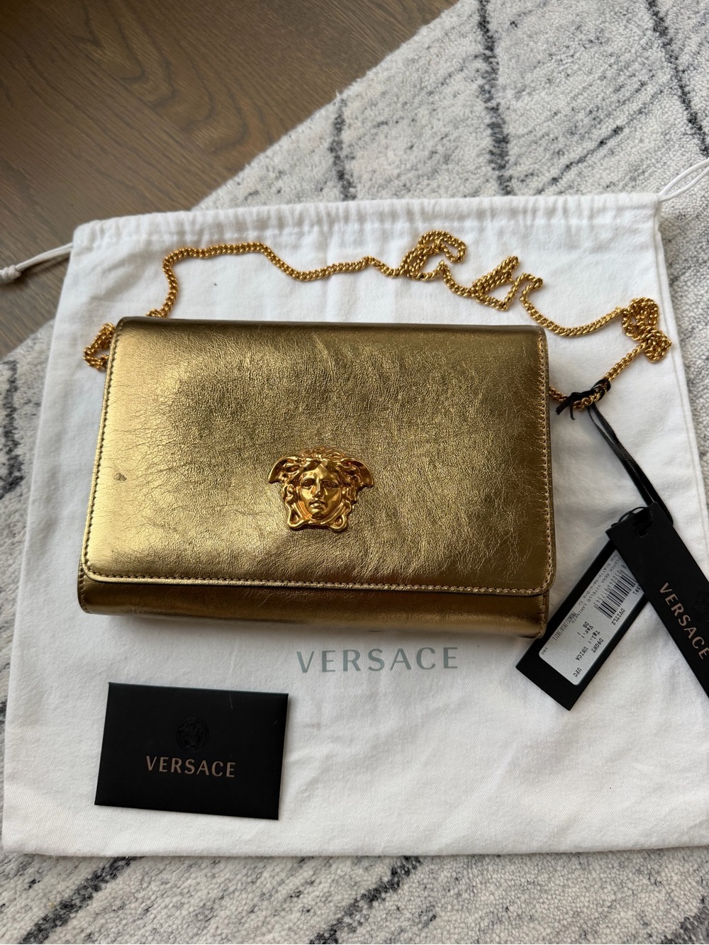 Versace Metallic Vitello Palazzo Medusa Evening Clutch